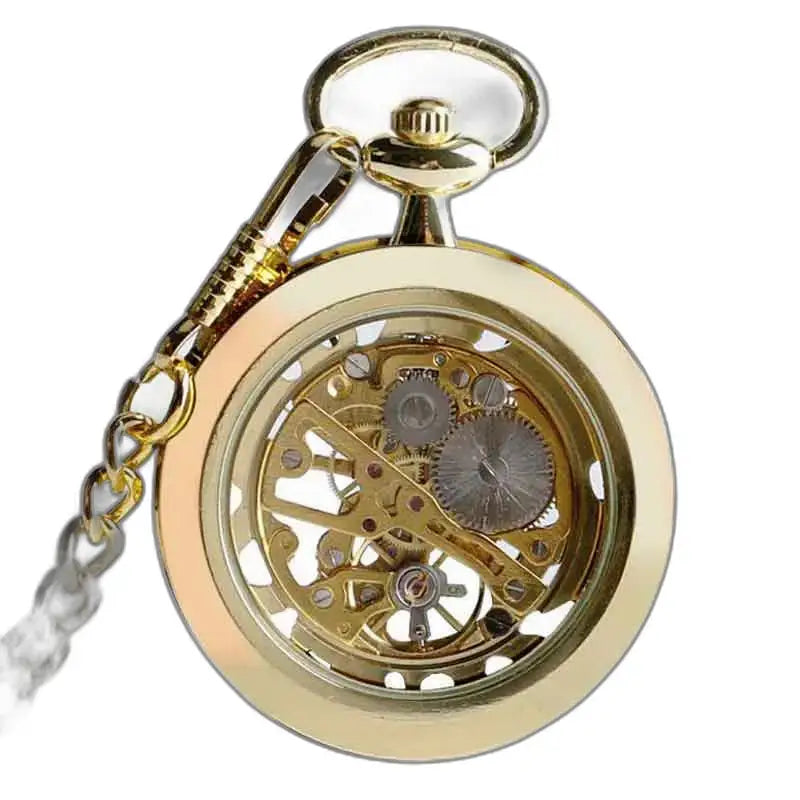 Relógio de bolso luxuoso em formato de coração dourado com mecanismo automático e design elegante