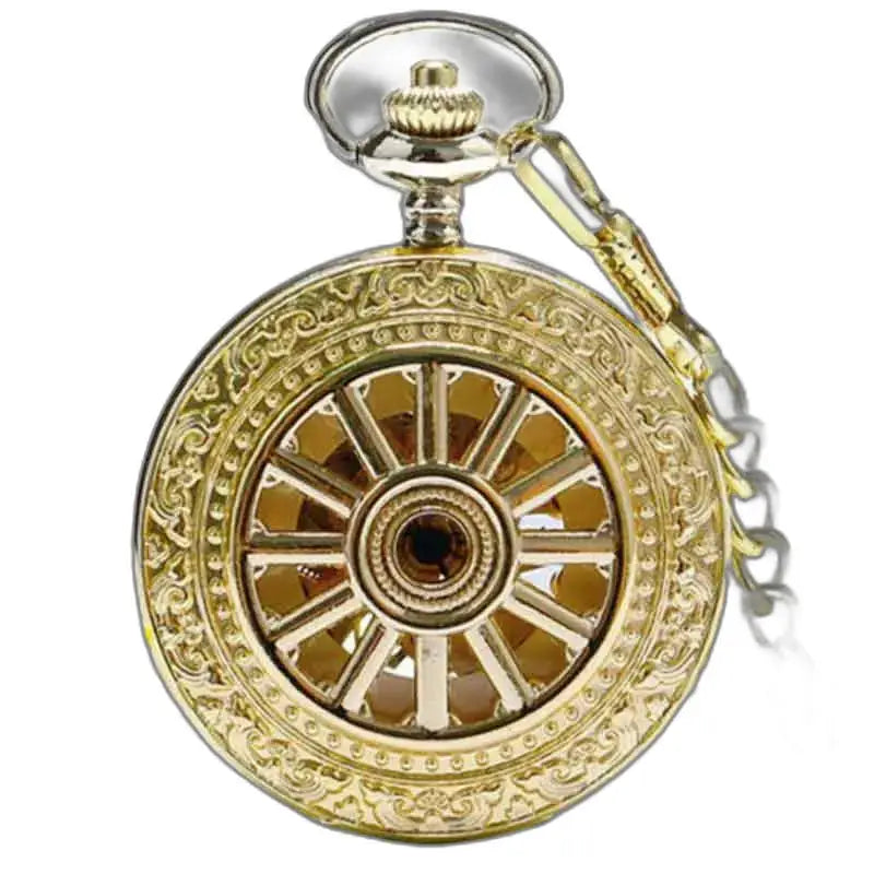 Relógio de bolso luxuoso em formato de granada dourada com detalhes dourados ornamentados