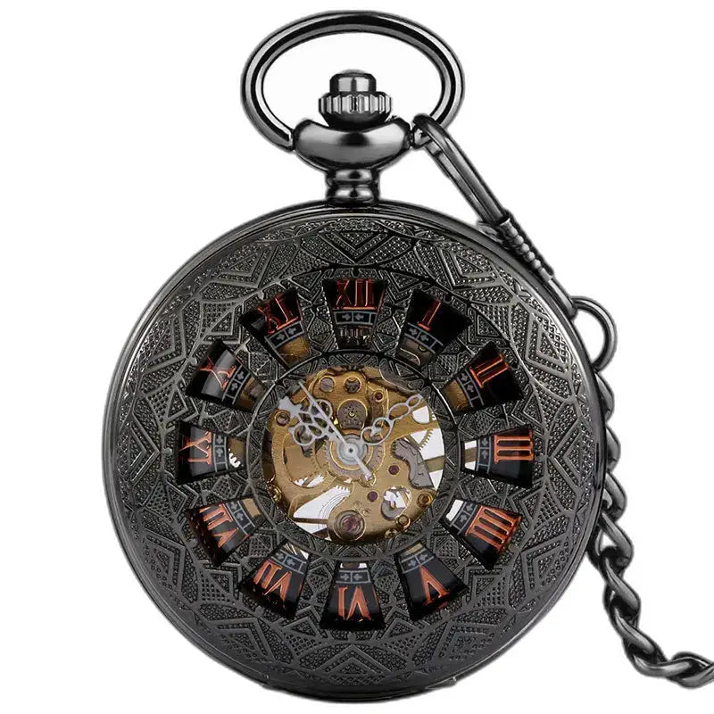 Relógio de bolso Steampunk Iridium Gothic Design com mostrador preto ornamentado