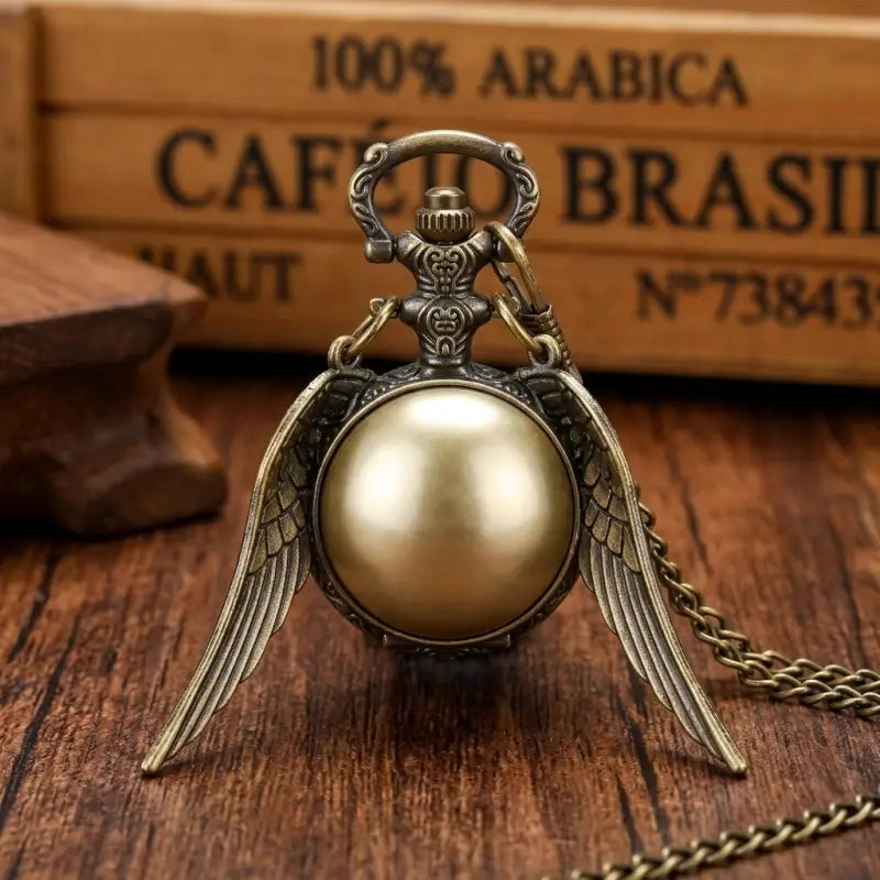 Relógio de Bolso Quartz Colar Asas para Mulher Ouro Prata Bronze