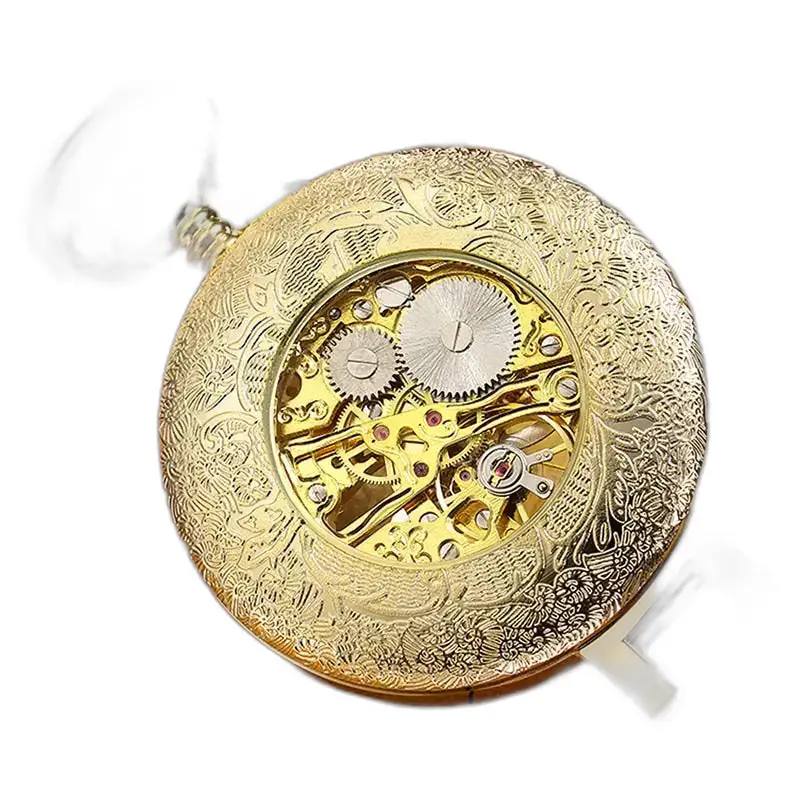 Montre à Gousset Squelette Mécanique Luxe Or, poche antique squelette avec mécanisme doré