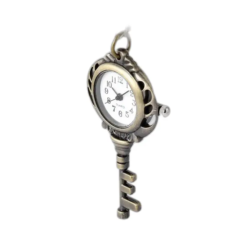 Montre collier pendante en acier inoxydable avec fleurs et design clé élégant