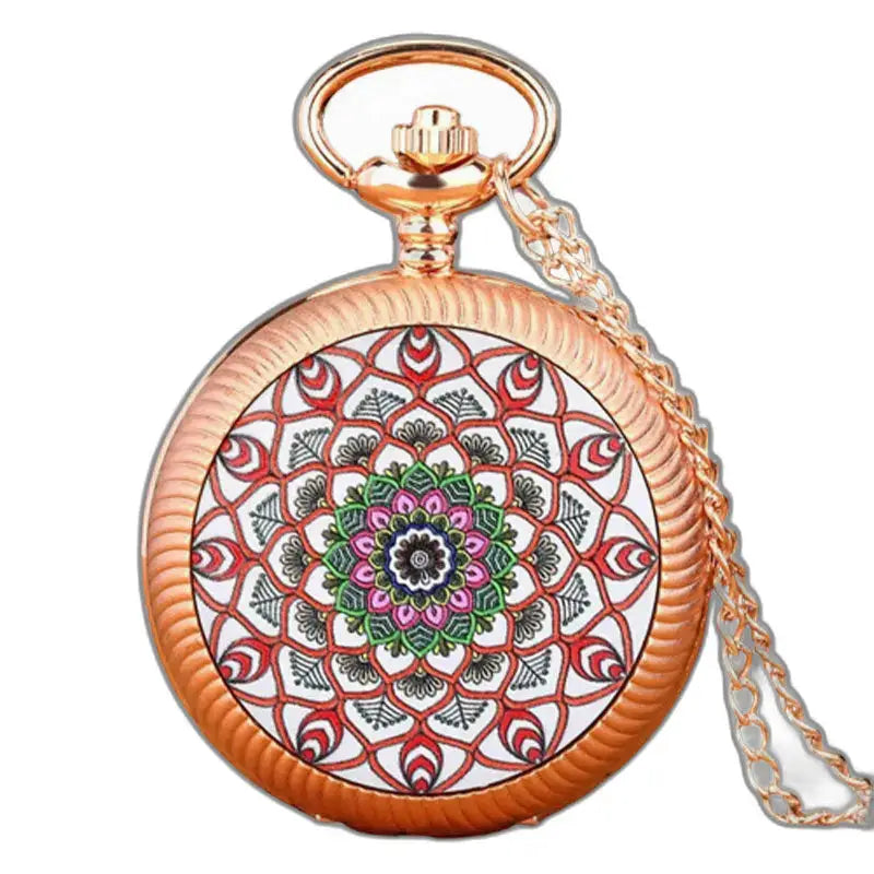 Montre Vintage Fleur Bleue en Or avec mécanisme à quartz et design mandala en rose gold
