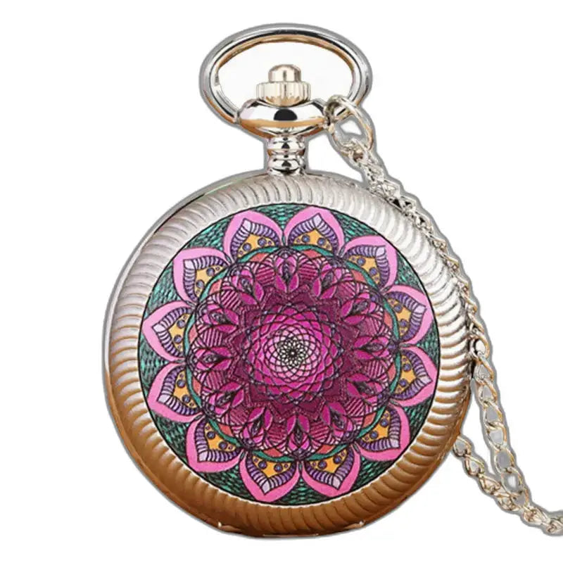 Montre Vintage Fleur Bleue en Or avec un mécanisme à quartz et design de mandala